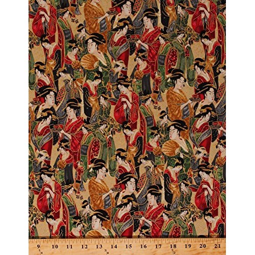 Cotton Japanese Geishas Geisha Asian Women Ladies Kimono Lanterns ...