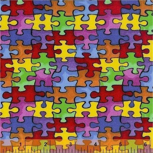 Cotton Jigsaw Puzzle Autism Awareness Cotton Fabric Print by The Y...