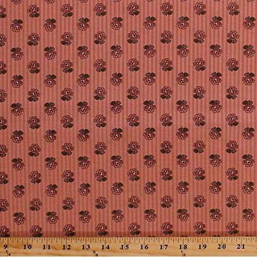 Cotton Jo Morton Amelia Flowers on Pinstripes Floral Dusty Pink Ci...