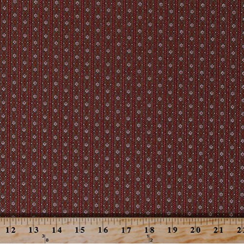 Cotton Jo Morton Hickory Road Floral Stripe Flowers Red Brown Stri...
