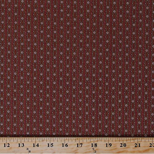 Cotton Jo Morton Hickory Road Floral Stripe Flowers Red Brown Stri...