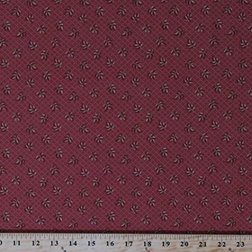 Cotton Jo Morton Hickory Road Leaves Tan Leaf on Brick Red Grid Ci...