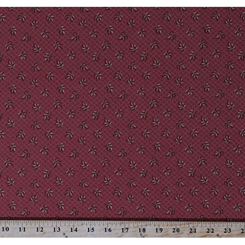 Cotton Jo Morton Hickory Road Leaves Tan Leaf on Brick Red Grid Ci...