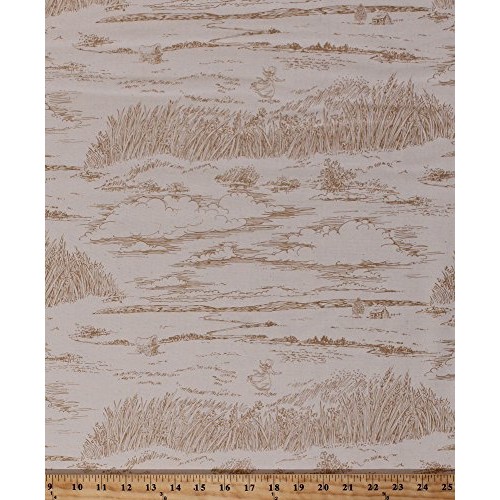 Cotton Little House On The Prairie Landscape Tan Cream Wagon Field...
