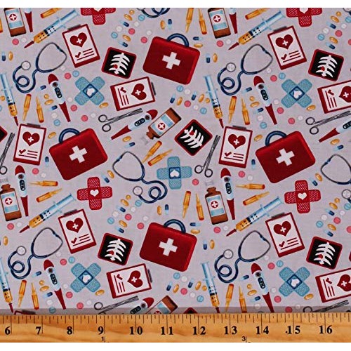 Cotton Medical Equipment Stethoscope Nurses Big Hugs Cotton Fabric...