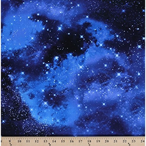 Cotton Outer Space Galaxy Stars Cotton Fabric Print by the Yard S...