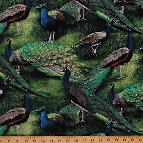 Cotton Pagent of Color Peacock Birds Animals Nature Cotton Fabric ...