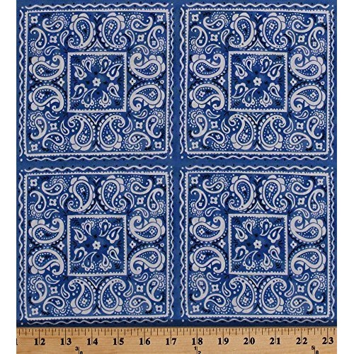 Cotton Paisleys Paisley Floral Design Blue White Squares Tiles Loo...