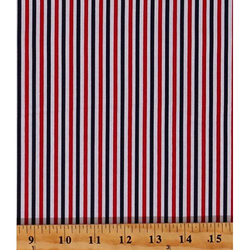 Cotton Patriotic Red White Blue 1/8 Stripes Striped Seasonal Basi...