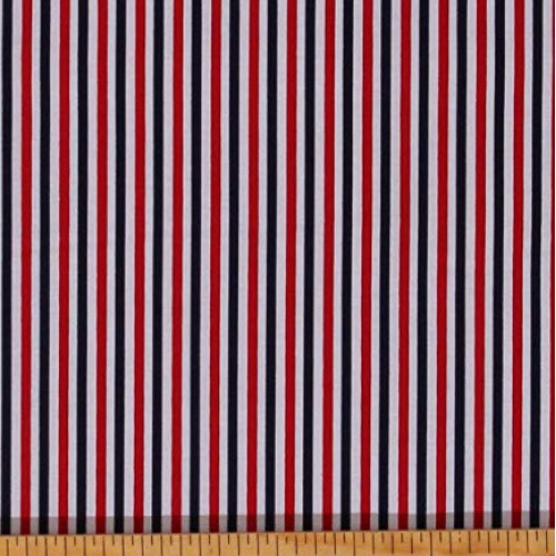 Cotton Patriotic Red White Blue 1/8 Stripes Striped Seasonal Basi...