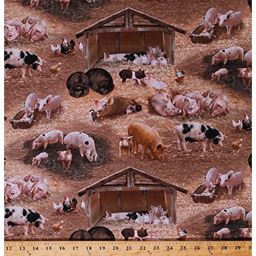 Cotton Pigs Piglets Piggies Hogs Boars Barnyard Fowl Chickens Barn...