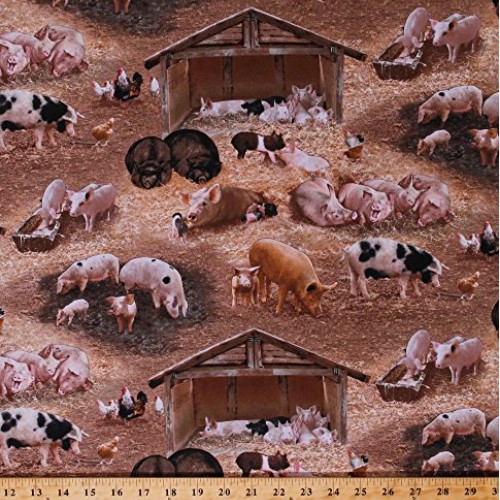 Cotton Pigs Piglets Piggies Hogs Boars Barnyard Fowl Chickens Barn...