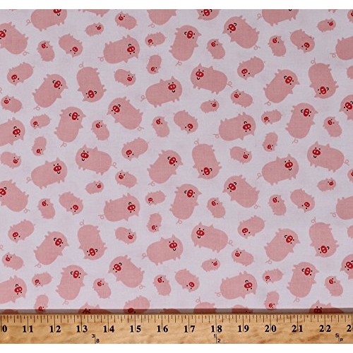 Cotton Pigs Piglets Piggies Hogs Farm Animals Kids Childrens Pink...
