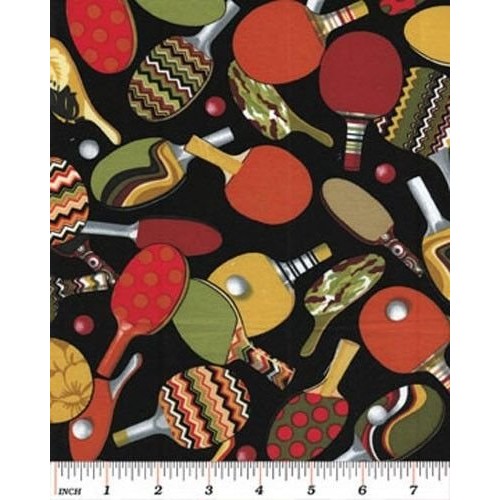 Cotton Ping Pong Paddles Balls Sports Games Cotton Fabric Print by...