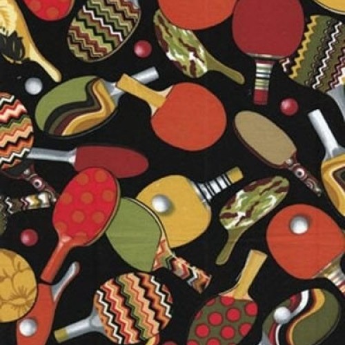 Cotton Ping Pong Paddles Balls Sports Games Cotton Fabric Print by...