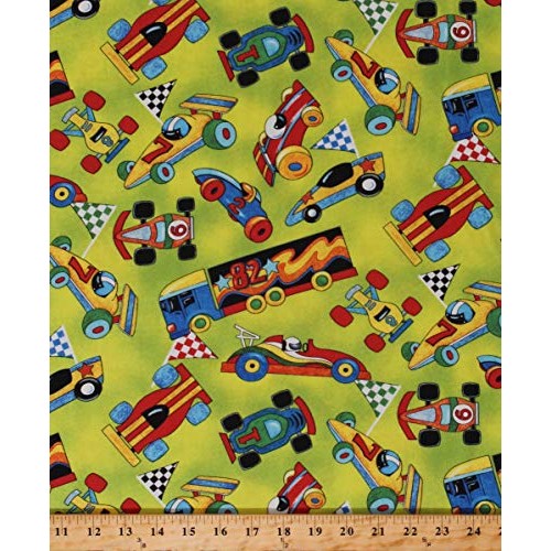 Cotton Racing Cars Vehicles Race Car Semis Checkered Flags Race Da...