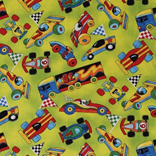 Cotton Racing Cars Vehicles Race Car Semis Checkered Flags Race Da...