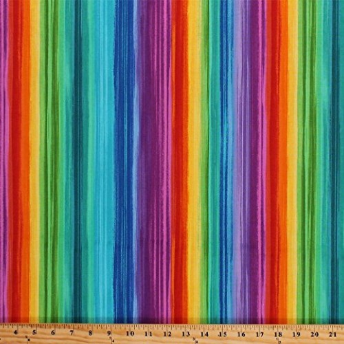 Cotton Rainbow Stripes Bright Colors Multi-Color Striped Cotton Fa...