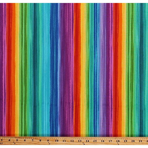 Cotton Rainbow Stripes Bright Colors Multi-Color Striped Cotton Fa...
