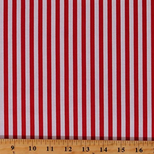 Cotton Red 1/4 Stripes Striped on White Cotton Fabric Print by Th...