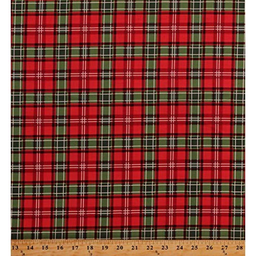 Cotton Red Green Plaid Festive Stripes Holiday Christmas Memories ...