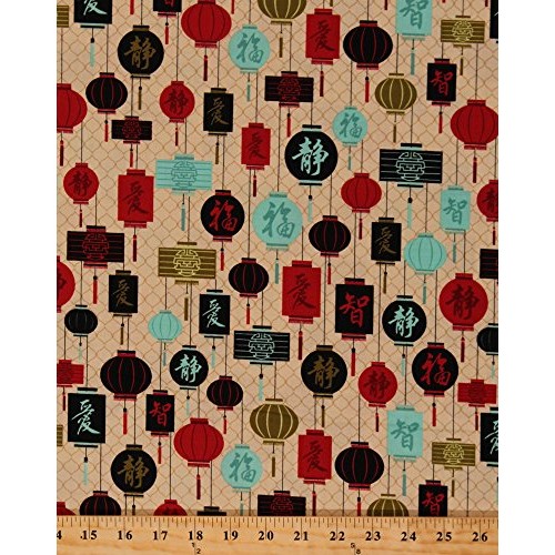 Cotton Riley Blake Serenity Garden Chinese Lanterns Asian Lamps As...