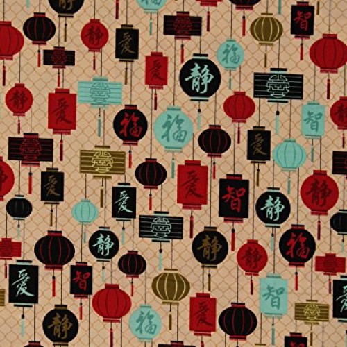 Cotton Riley Blake Serenity Garden Chinese Lanterns Asian Lamps As...