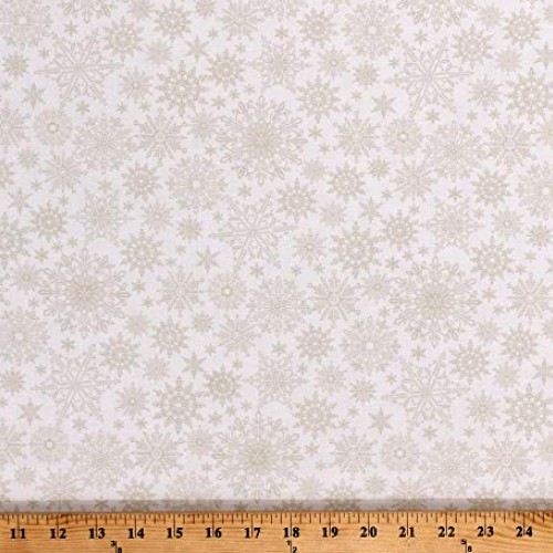 Cotton Snowflakes Light Beige Snow on Cream Winter Holidays Christ...