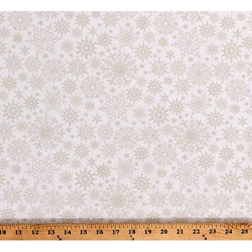 Cotton Snowflakes Light Beige Snow on Cream Winter Holidays Christ...