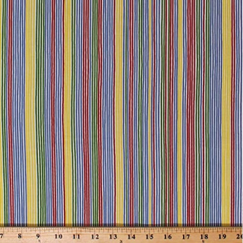 Cotton Striped Red Yellow Green Blue Primary Colors Stripes on Whi...