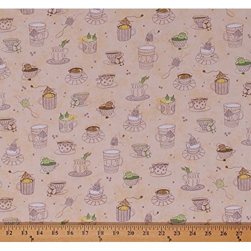 Cotton Tea Cups Teacups Saucers Tea Bags Snowflakes Holiday Kitche...