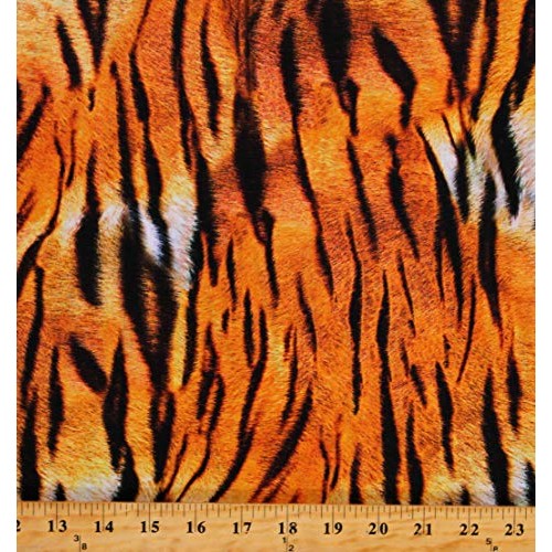 Cotton Tiger Fur Patterned Animal Kingdom Orange Cotton Fabric Pri...