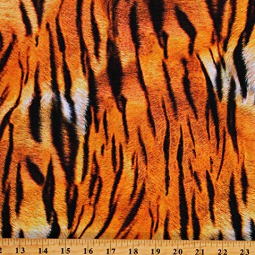 Cotton Tiger Fur Patterned Animal Kingdom Orange Cotton Fabric Pri...