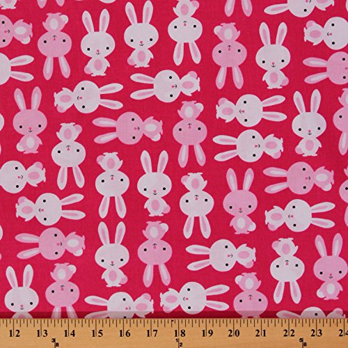 Cotton Urban Zoologie Pink Bunny Rabbits Cartoon Cotton Fabric Pri...