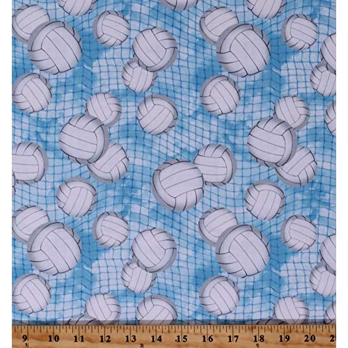 Cotton Volleyball Balls Volleyball Nets Allover on Blue Sports Cot...