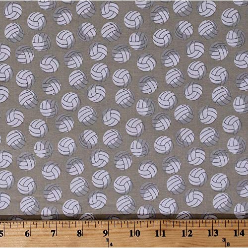 Cotton Volleyballs Balls Allover on Tan Sports Varsity Cotton Fabr...