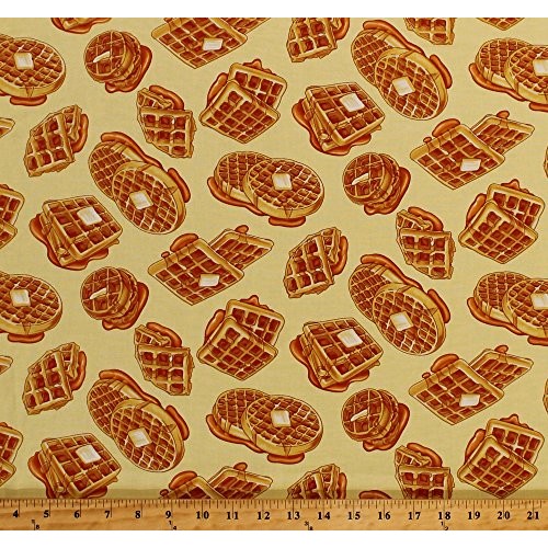 Cotton Waffles Breakfast Food Kitchen Culinary Syrup Butter Yellow...