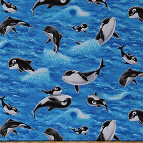 Cotton Whales Ocean Fish Sea World Kids Animal Cotton Fabric Print...