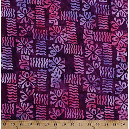 Fields Fabrics 44 Rayon Bali Batik Block Stamped Purple Pink Haw...