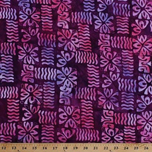 Fields Fabrics 44 Rayon Bali Batik Block Stamped Purple Pink Haw...