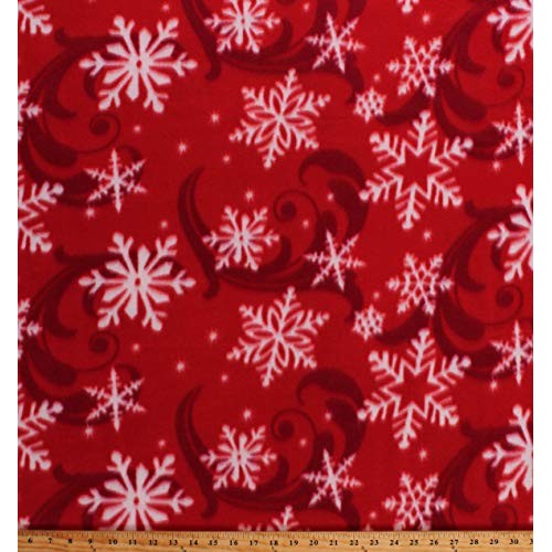 Fleece Snowflakes Snow Swirls on Red Winter Christmas Holiday Flee...