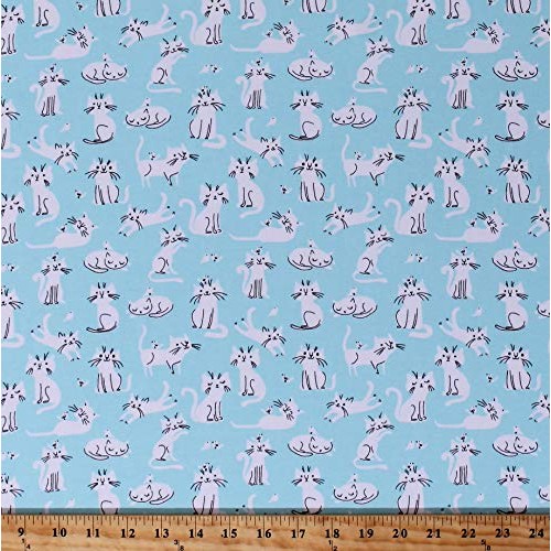 Fields Fabrics Knit Cats Cute Kittens Birds Animals White on Soft ...