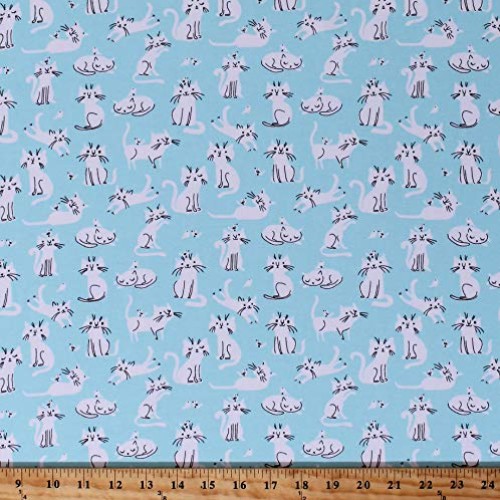 Fields Fabrics Knit Cats Cute Kittens Birds Animals White on Soft ...