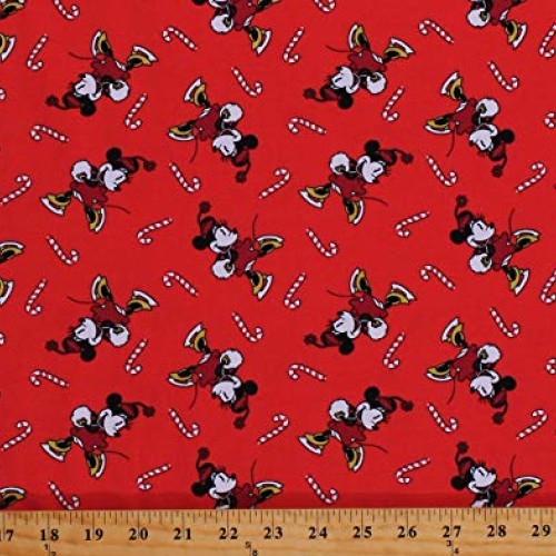 Fields Fabrics Knit Minnie and Candy Canes Minnie Mouse Ice Skatin...