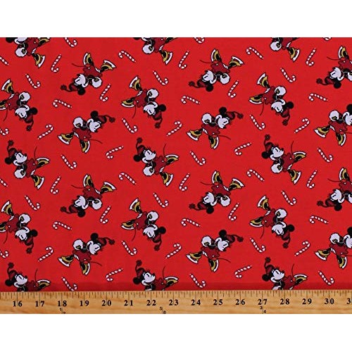 Fields Fabrics Knit Minnie and Candy Canes Minnie Mouse Ice Skatin...