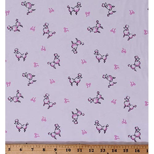 Fields Fabrics Knit Pink and Black Poodles Dogs and Bows on White ...