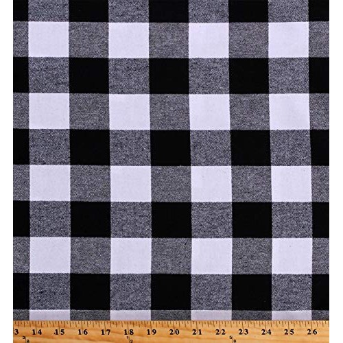Flannel Black and White Buffalo Plaid 1.75 Checks 58 Wide Cotton...