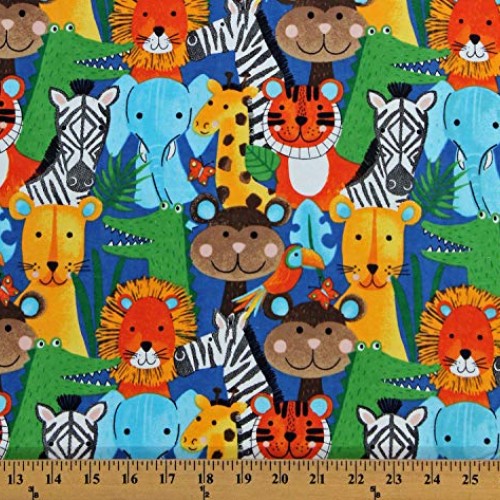 Flannel Jungle Animals Zebras Monkeys Elephants Giraffes Lions Saf...