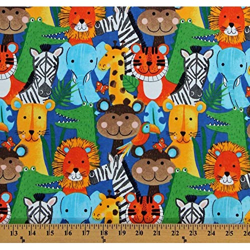 Flannel Jungle Animals Zebras Monkeys Elephants Giraffes Lions Saf...