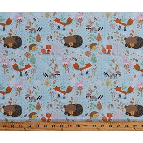 Flannel Woodland Creatures Cute Forest Animals Bears Foxes Raccoon...